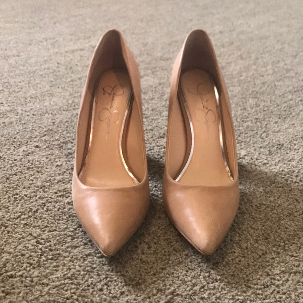 Nude, leather block heels